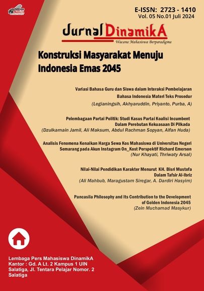 Jurnal DinamikA adalah jurnal ilmiah yang memiliki lingkup penelitian dalam bidang ilmu sosial dan humaniora. Fokus Penelitian ; 1. Pendidikan 2. Komunikasi 3. Sosiologi Jurnal DinamikA diterbitkan oleh Lembaga Pers Mahasiswa (LPM) DinamikA Universitas Is